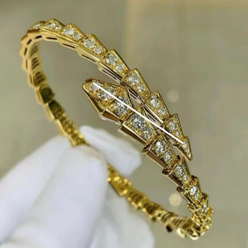 V Gold Two-Circle Snake Head And Tail Diamond Full Diamond Bracelet Plated With 18K Rose Gold Women'S Model Manufacturer For Live Broadcast - Image 4